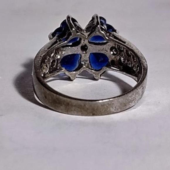 Vintage 925 Sterling Silver Heart Cut Blue Sapphire Ring - Picture 4 of 4
